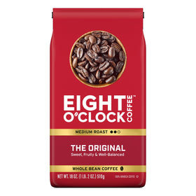 Eight O'Clock Coffee Original medium roast whole bean—rich aroma for a smooth morning.