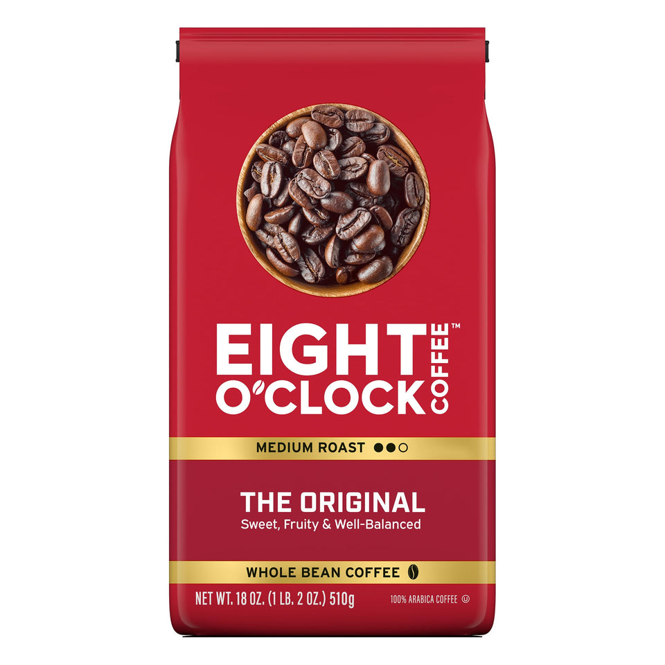 Eight O'Clock Coffee Original medium roast whole bean—rich aroma for a smooth morning.