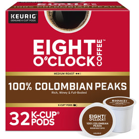 Eight O'Clock Colombian Peaks K-Cup pods for a smooth, medium-roast cup.