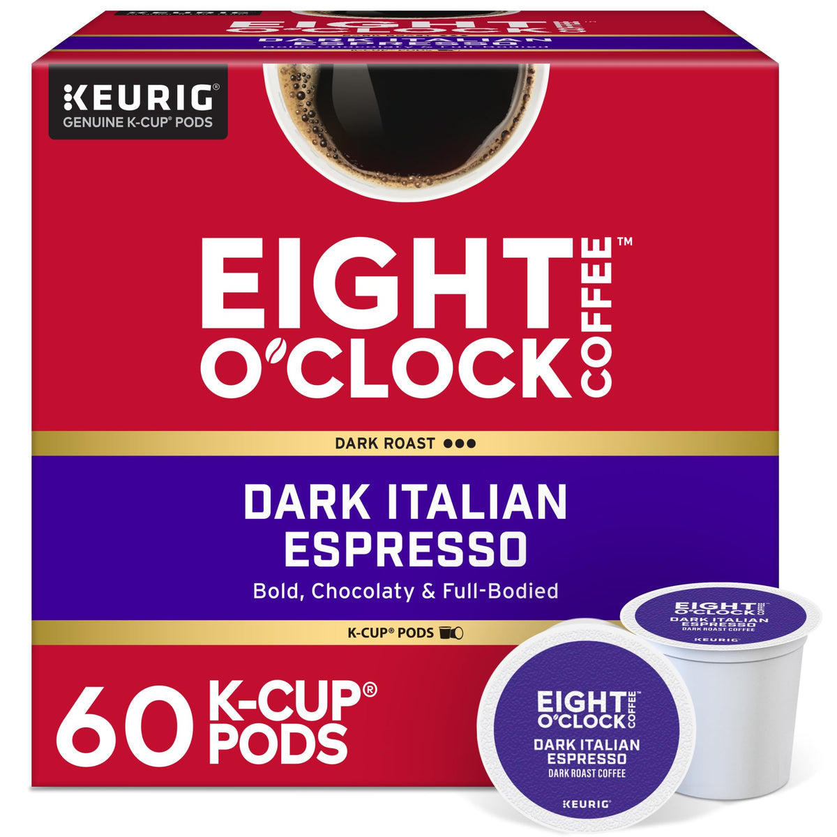 Eight O'Clock Coffee dark Italian roast K-Cup pod for bold, convenient mornings.