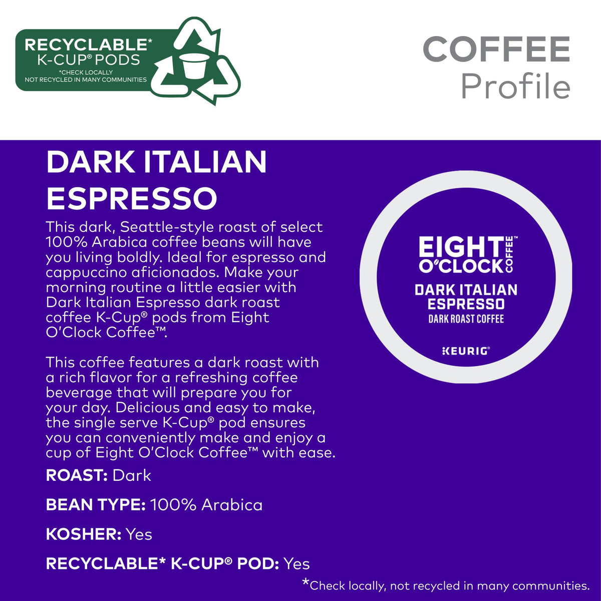 Steaming espresso in a cup highlights Eight O'Clock cappuccino-friendly flavor.