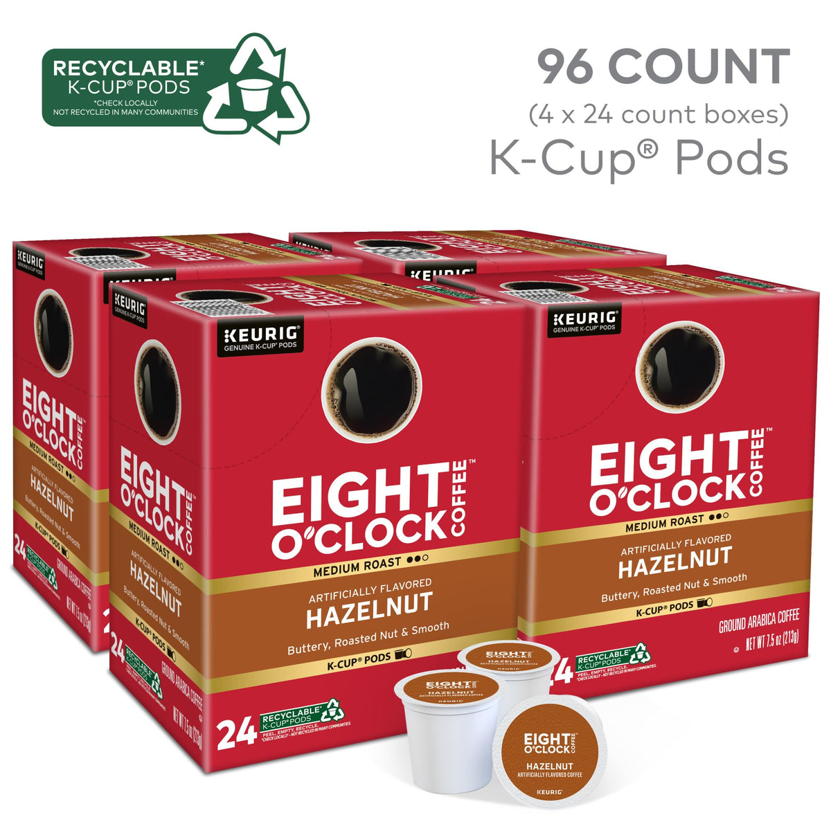 Close-up of Eight O'Clock Hazelnut K-Cup pod for single-serve mornings