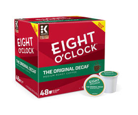 Eight O'Clock Original Decaf brewed cup showing smooth full bodied aroma and medium roast