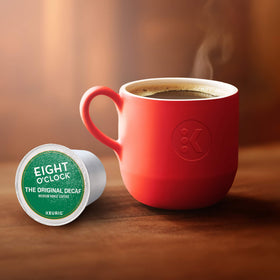 Eight O'Clock Original Decaf steaming mug invites anytime enjoyment