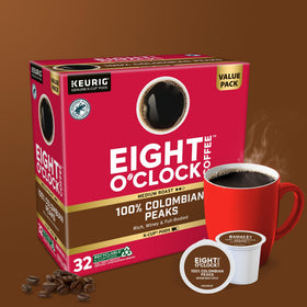 Rich, full-bodied Eight O'Clock coffee with a sweet finish in a cup.