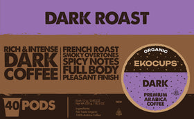 Close-up of EKOCUPS dark roast capsule showing rich coffee