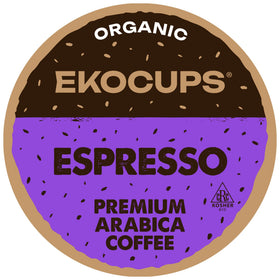EKOCUPS Organic Espresso Roast pods pack front showing 40-count packaging.