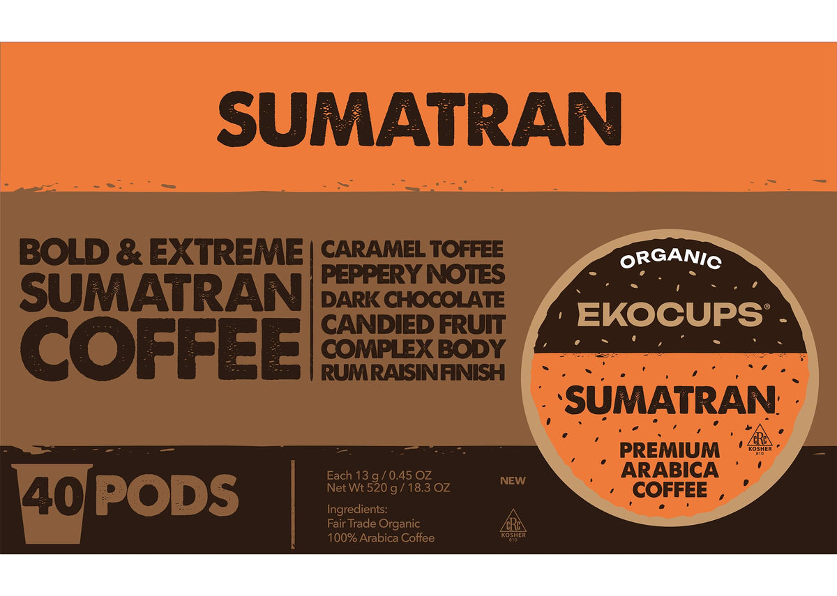 EKOCUPS organic fair-trade Sumatra dark roast.