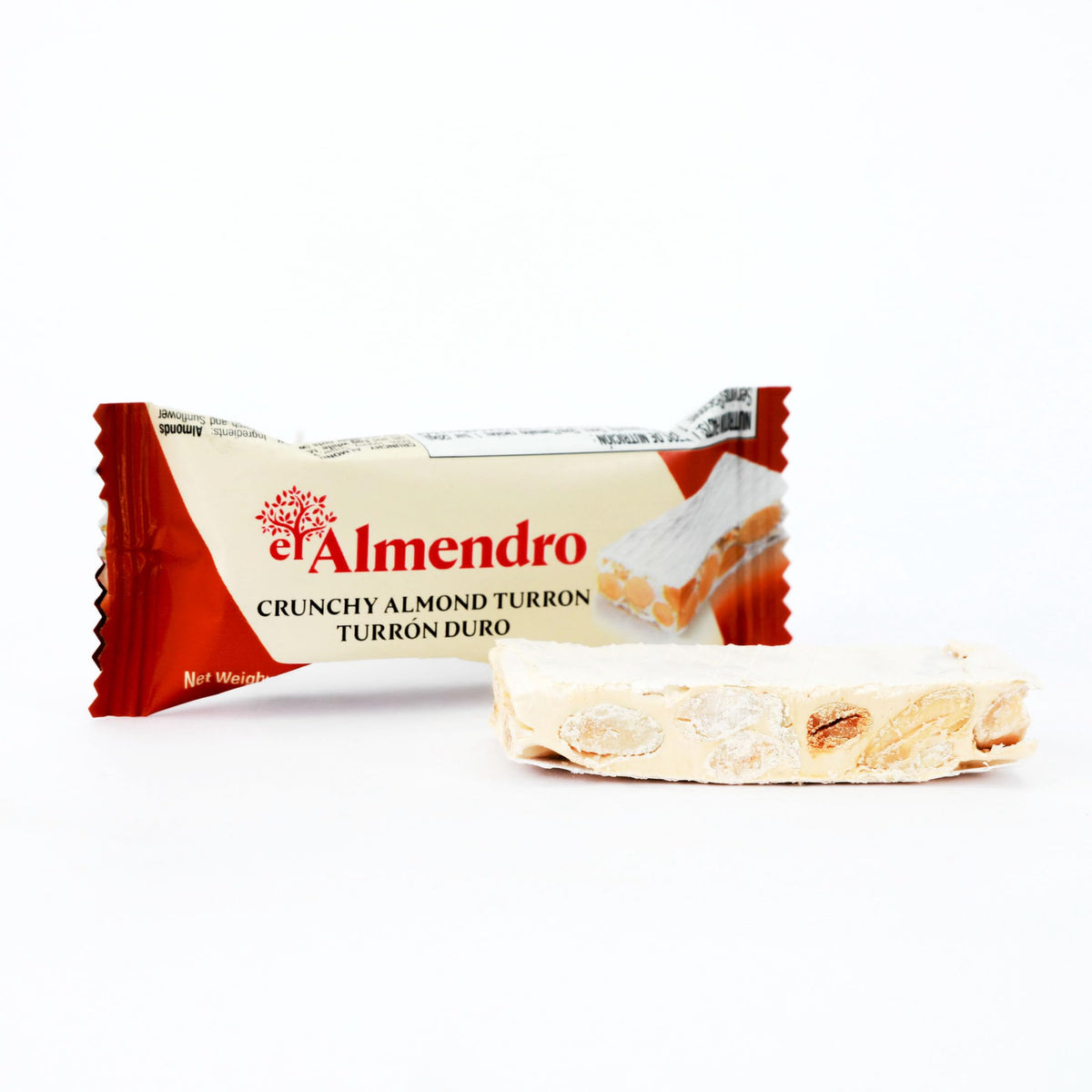 El Almendro Crunchy Almond Turron bar features 67% almonds for premium flavor.