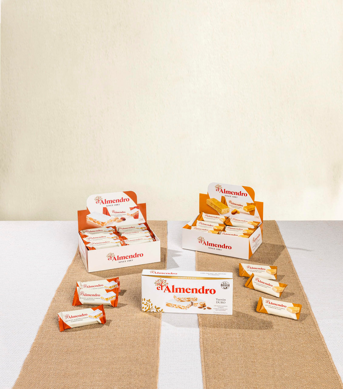 El Almendro Turron bar packaging on shelf highlights traditional Spanish confection.