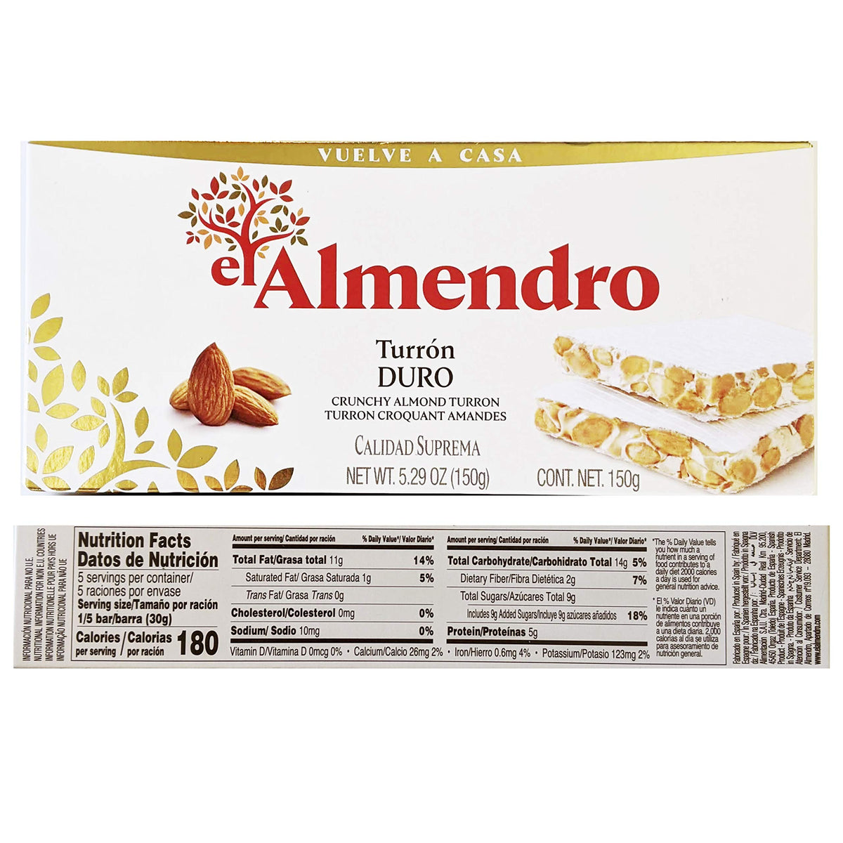 El Almendro Blando Creamy turrón piece with almond honey blend for smooth texture