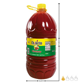 El Chilerito Chamoy Sauce 5L jug being poured, ready to add flavor.