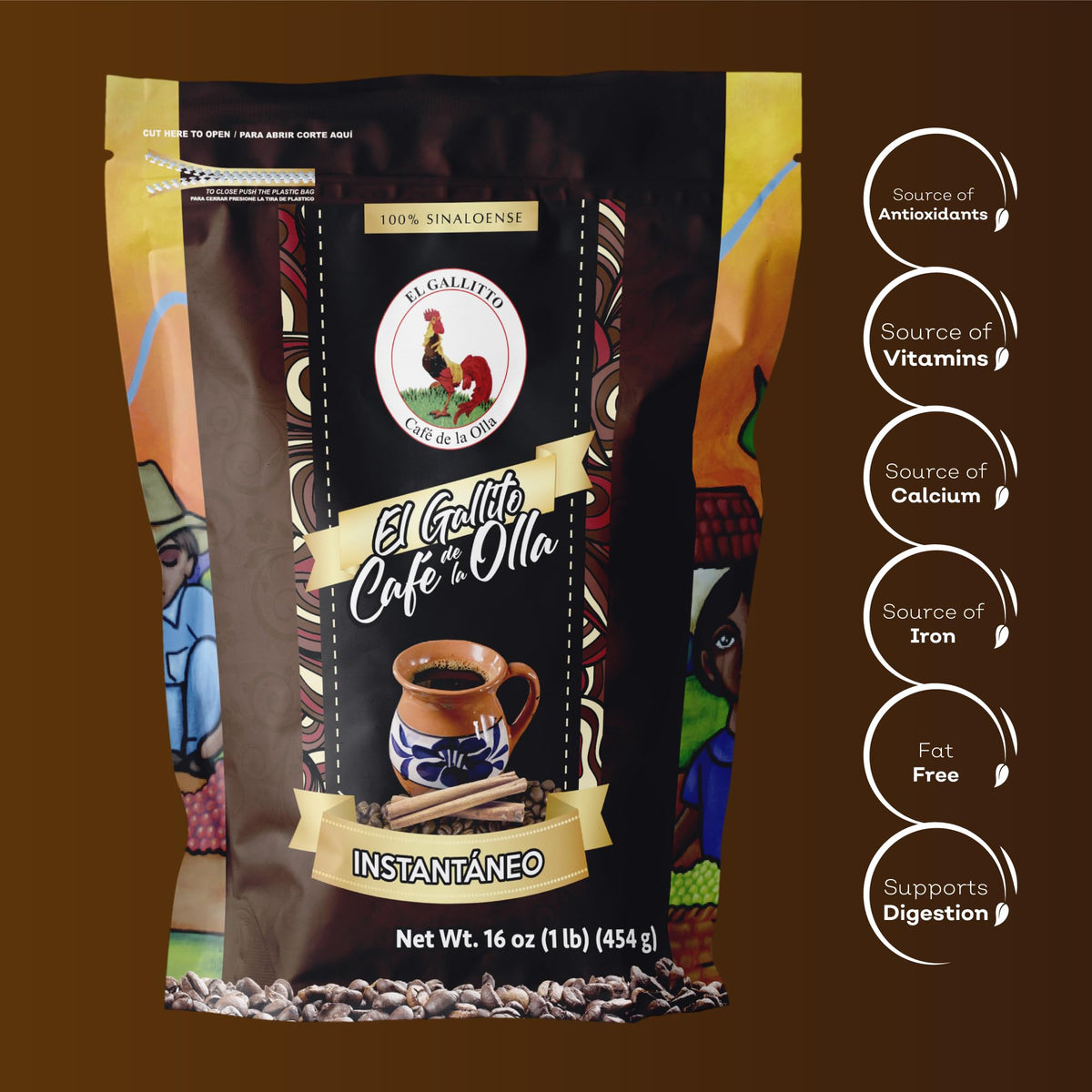 EL GALLITO Café de la Olla 1lb packaging on shelf.