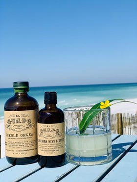 El Guapo Bitters artisan syrup label displaying Creole heritage and premium sourcing