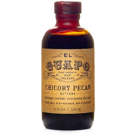 El Guapo Chicory Pecan Bitters bottle ready to elevate cocktails with roasted coffee and pecan notes.
