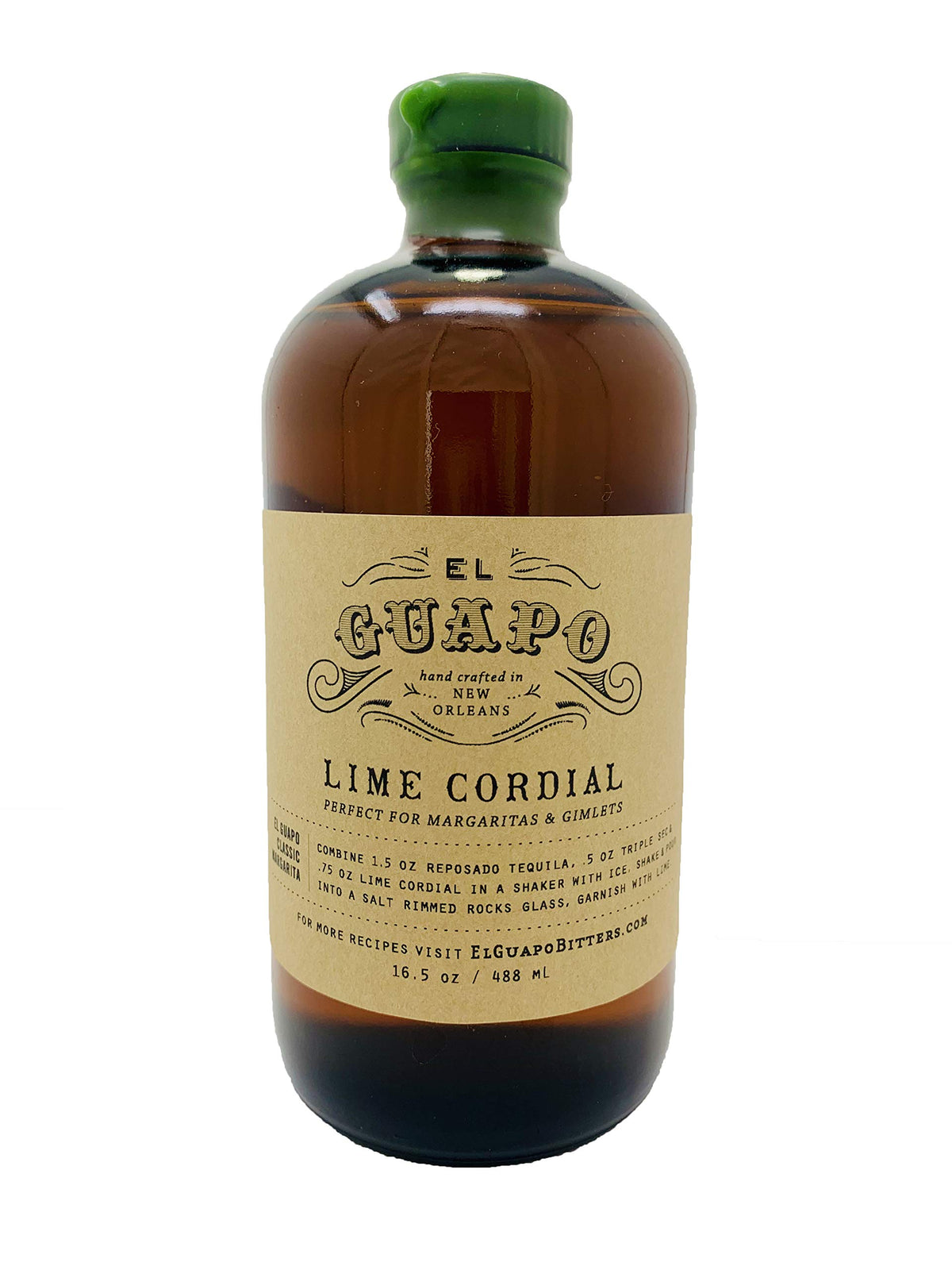 El Guapo Lime Cordial Syrup bottle pour boosts margaritas and desserts