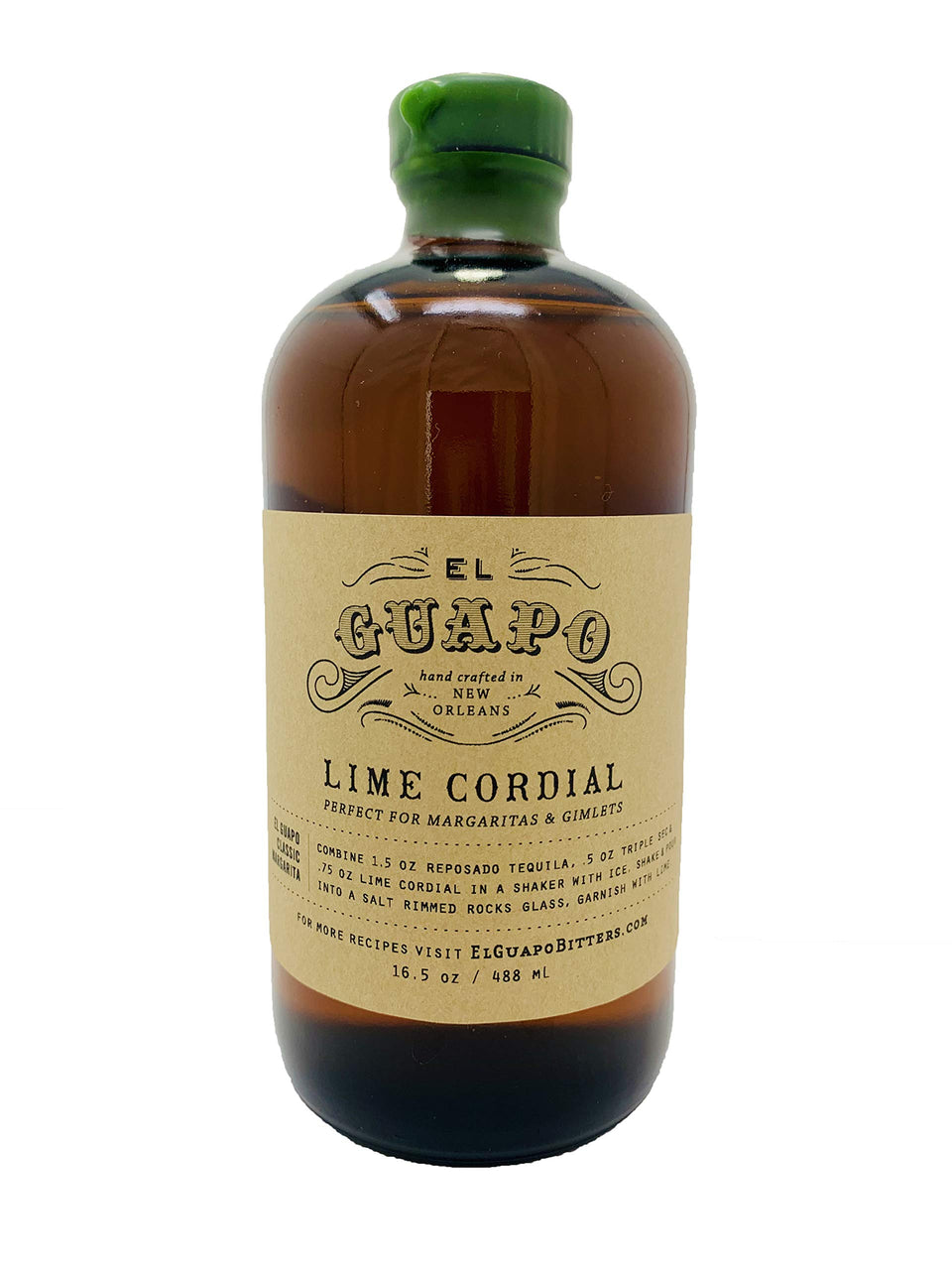 El Guapo Lime Cordial Syrup bottle pour boosts margaritas and desserts