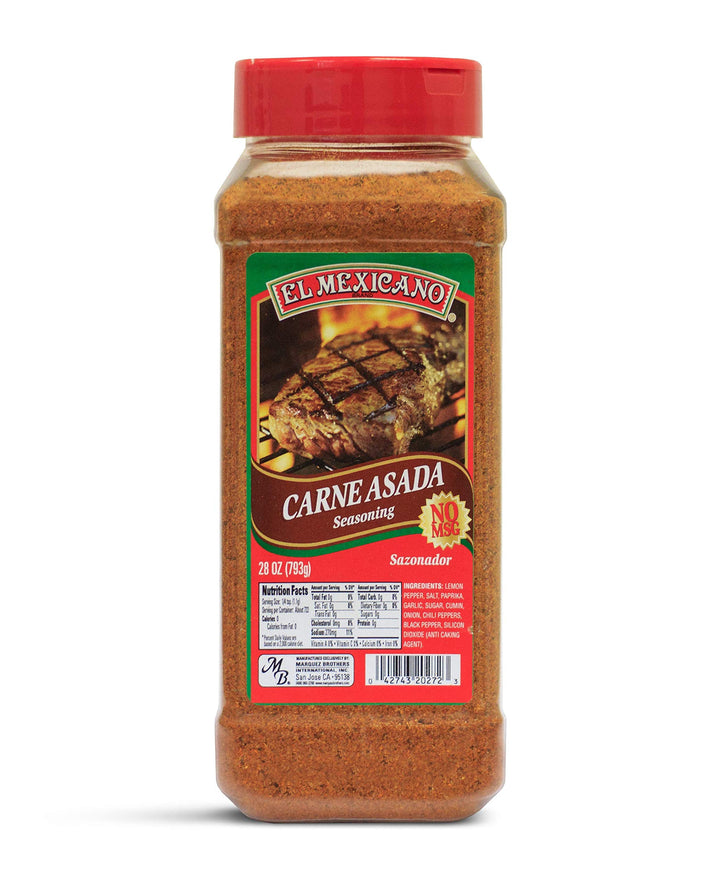 El Mexicano Carne Asada Seasoning jar front label boosts bold flavor for grilling