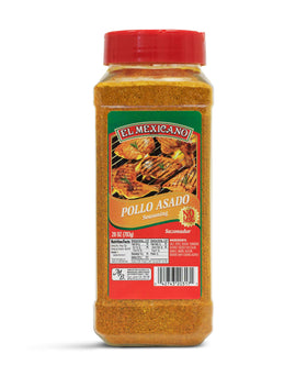 El Mexicano roasted chicken seasoning bottle adds bold aroma and rich flavor to poultry.