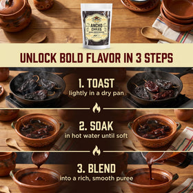 El Molcajete ancho chile packaging preserves fresh aroma and eases cooking prep.