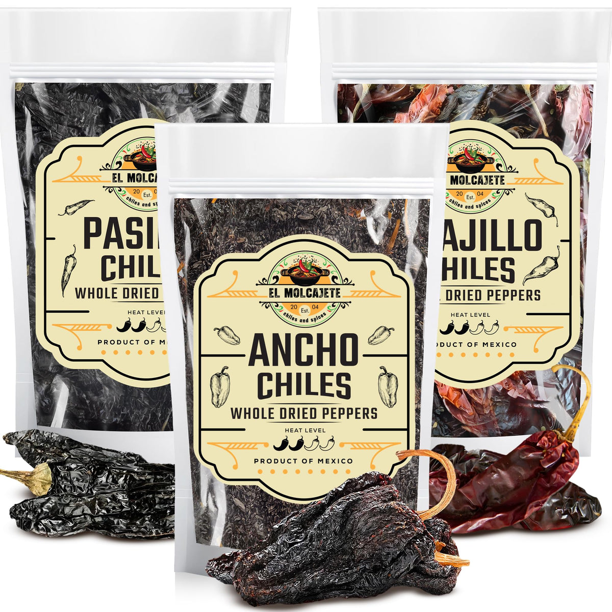 El Molcajete ancho chile whole for smoky, mild heat in moles, salsas, and enchiladas.