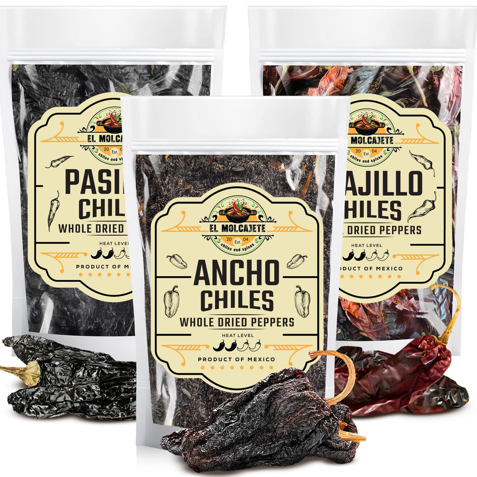 El Molcajete ancho chile whole for smoky, mild heat in moles, salsas, and enchiladas.