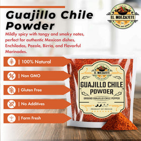 El Molcajete chipotle powder bag delivers bold, smoky heat for grilled dishes.