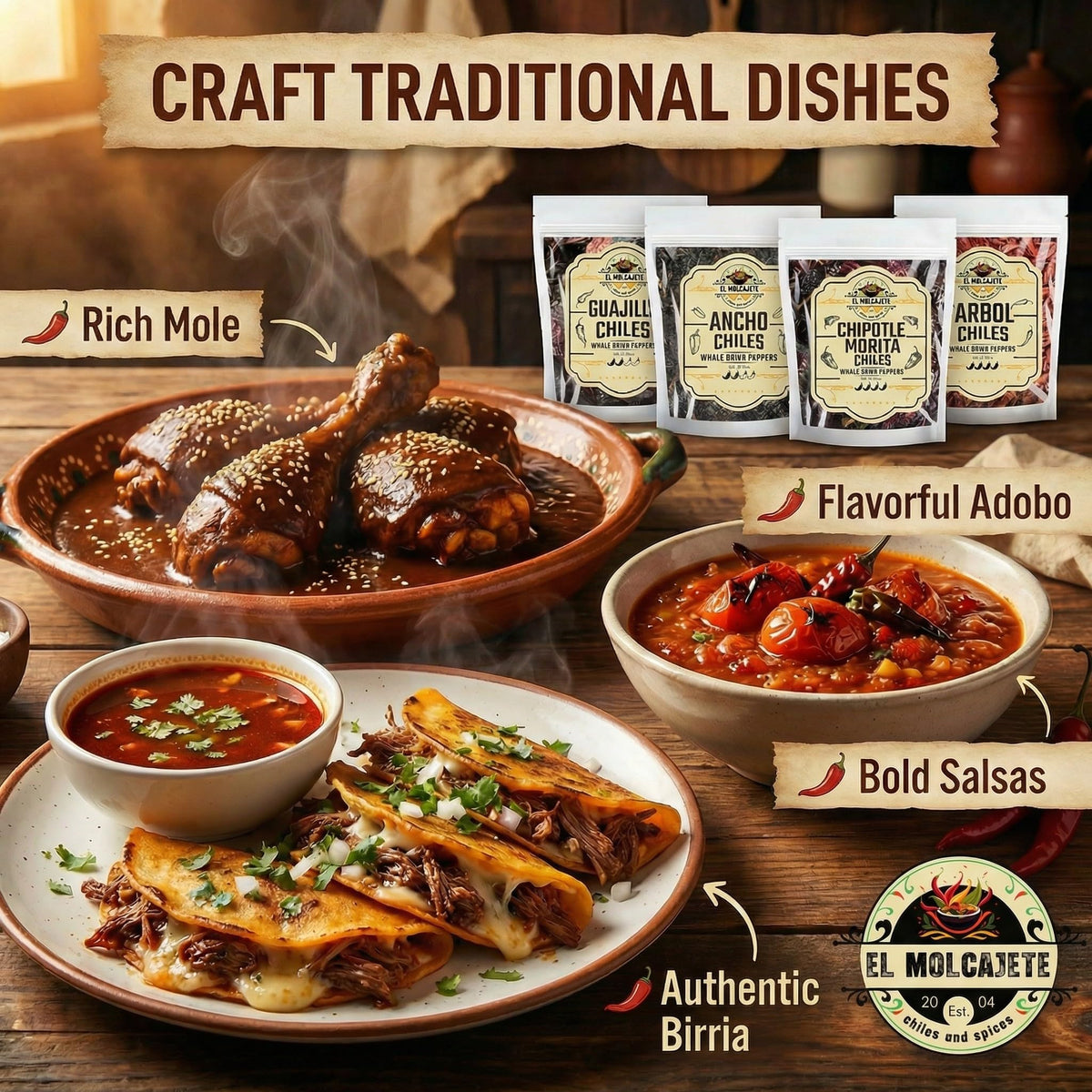 El Molcajete Variety Pack – diverse chiles for authentic Mexican cooking