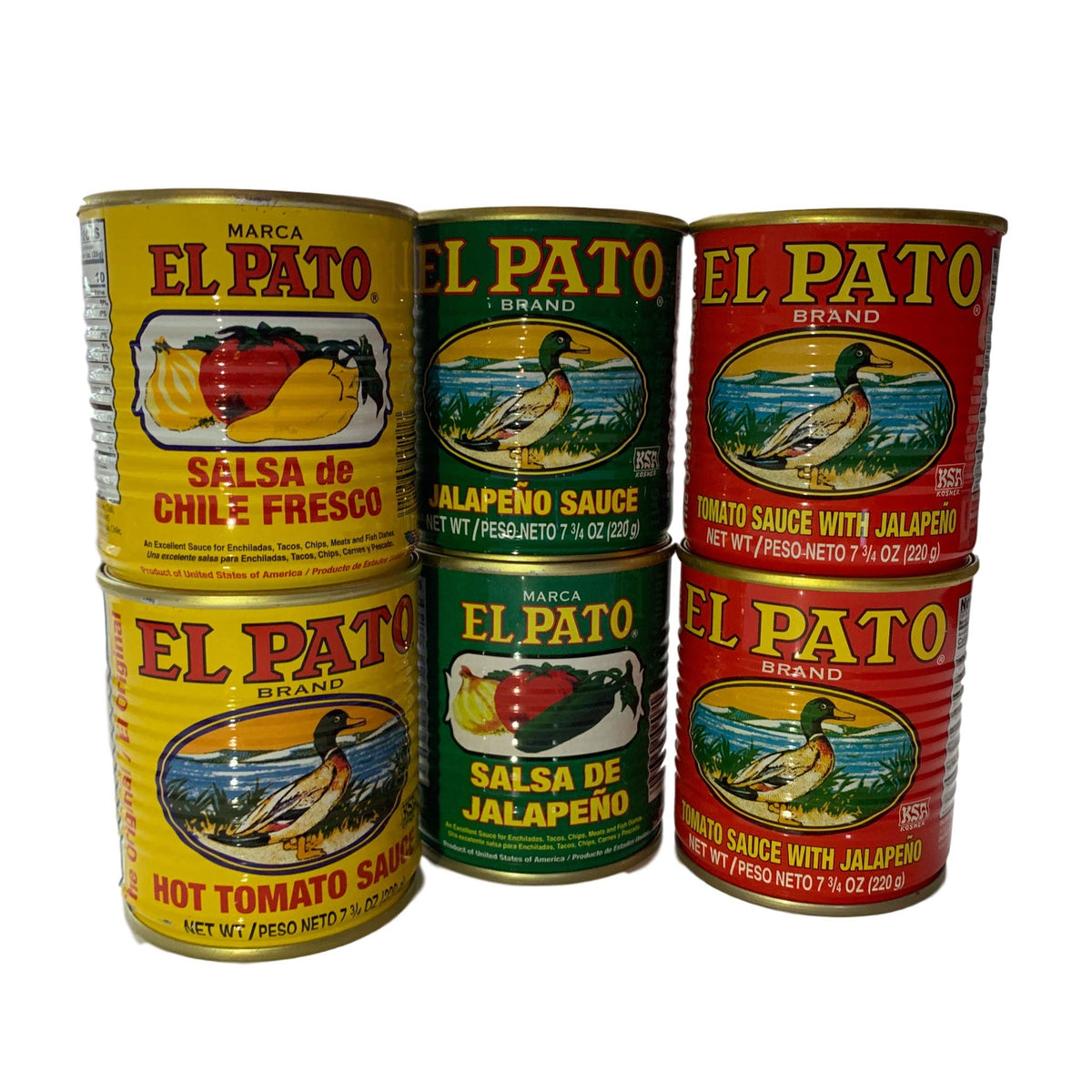 El Pato assorted sauce pack six bottles with three flavors displayed for meals