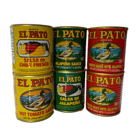 El Pato assorted sauce pack six bottles with three flavors displayed for meals