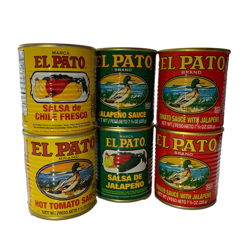 El Pato assorted sauce pack six bottles with three flavors displayed for meals