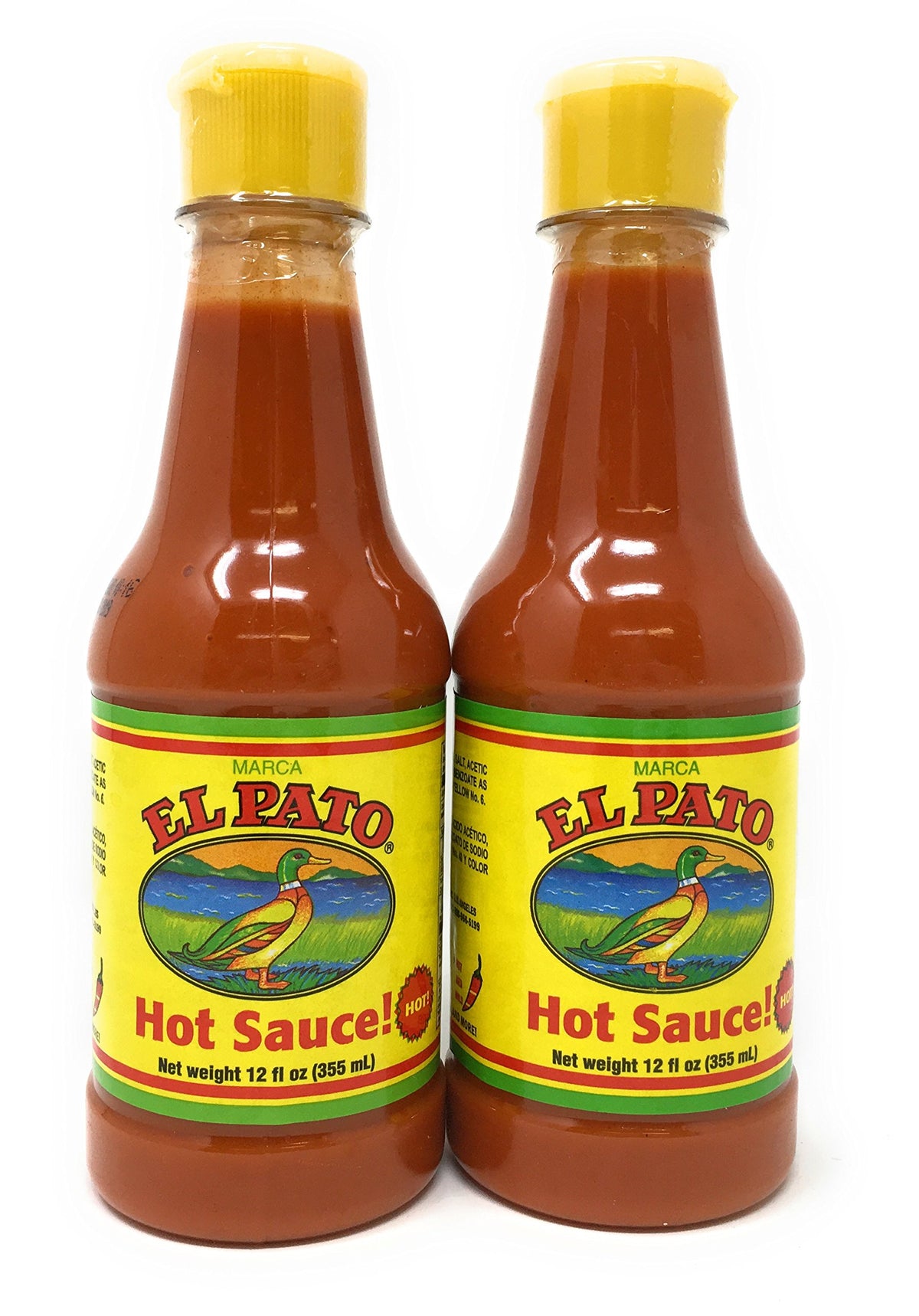 El Pato Hot Sauce Red two-bottle pack, front view, elevates tacos and eggs.
