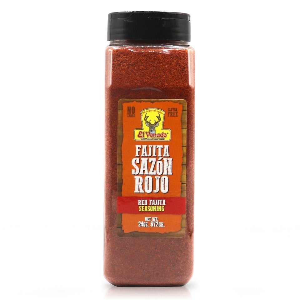 El Venado Fajita Sazon Rojo 24oz bottle shines, ready to elevate grilled steak.