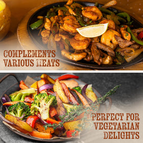 El Venado Fajita Sazon Rojo sizzling pan showcases vibrant color and aroma.