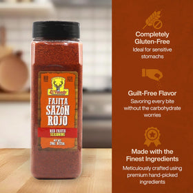 El Venado Fajita Sazon Rojo spice mix in bowl enhances flavor.