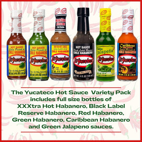 El Yucateco Green Habanero bottle provides vibrant flavor for meats and salads.