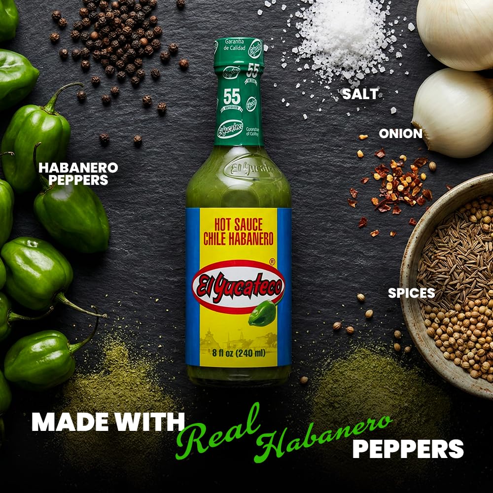 El Yucateco Green Habanero label closeup reveals authentic Yucatán recipe notes.