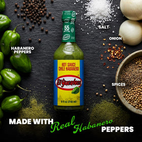 El Yucateco Green Habanero label closeup reveals authentic Yucatán recipe notes.