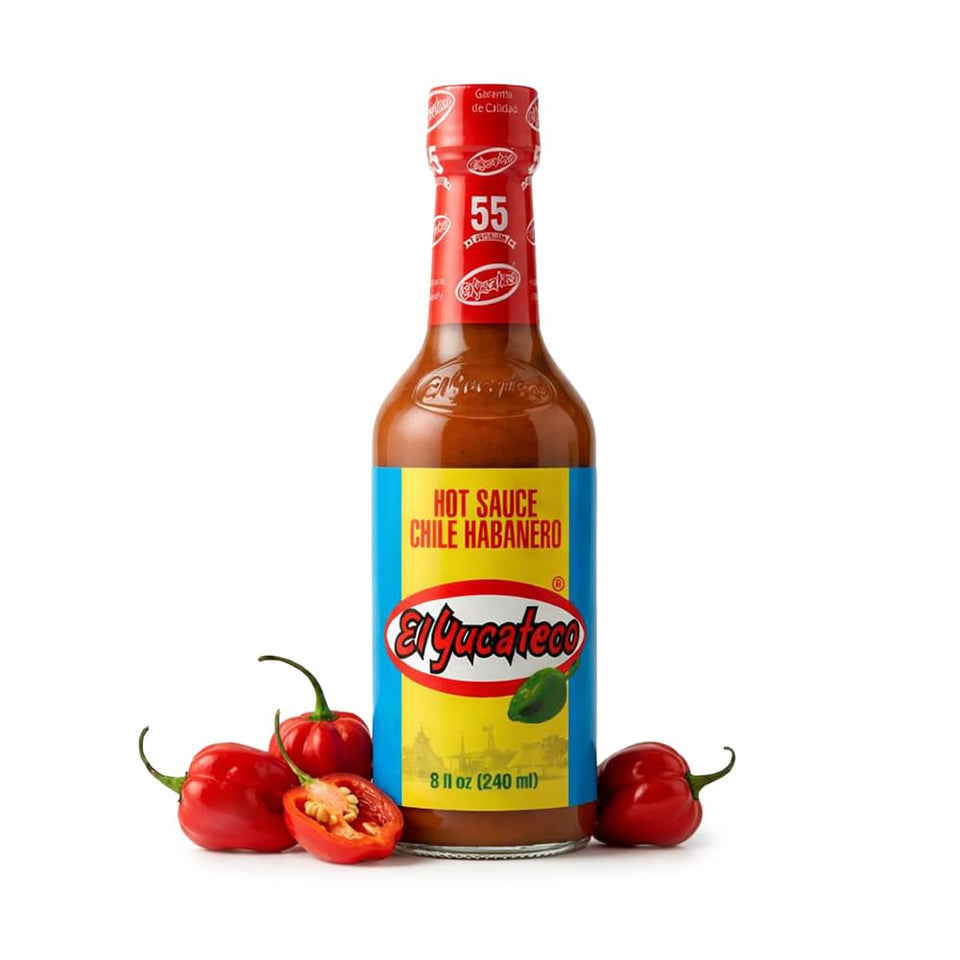 El Yucateco Red Habanero hot sauce bottle showcases authentic Mexican flavor and medium heat, ideal for tacos.