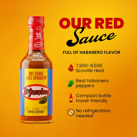 El Yucateco Red Habanero sauce pours with vibrant color and smoky aroma, enhancing meals.