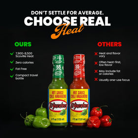 El Yucateco red sauce on tacos, adding a rich, spicy kick.