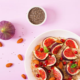 Elan chia seeds in a glass bowl ready for baking and toppings.