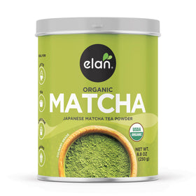 Elan Organic Matcha powder in a resealable bag ready for smoothies and lattes