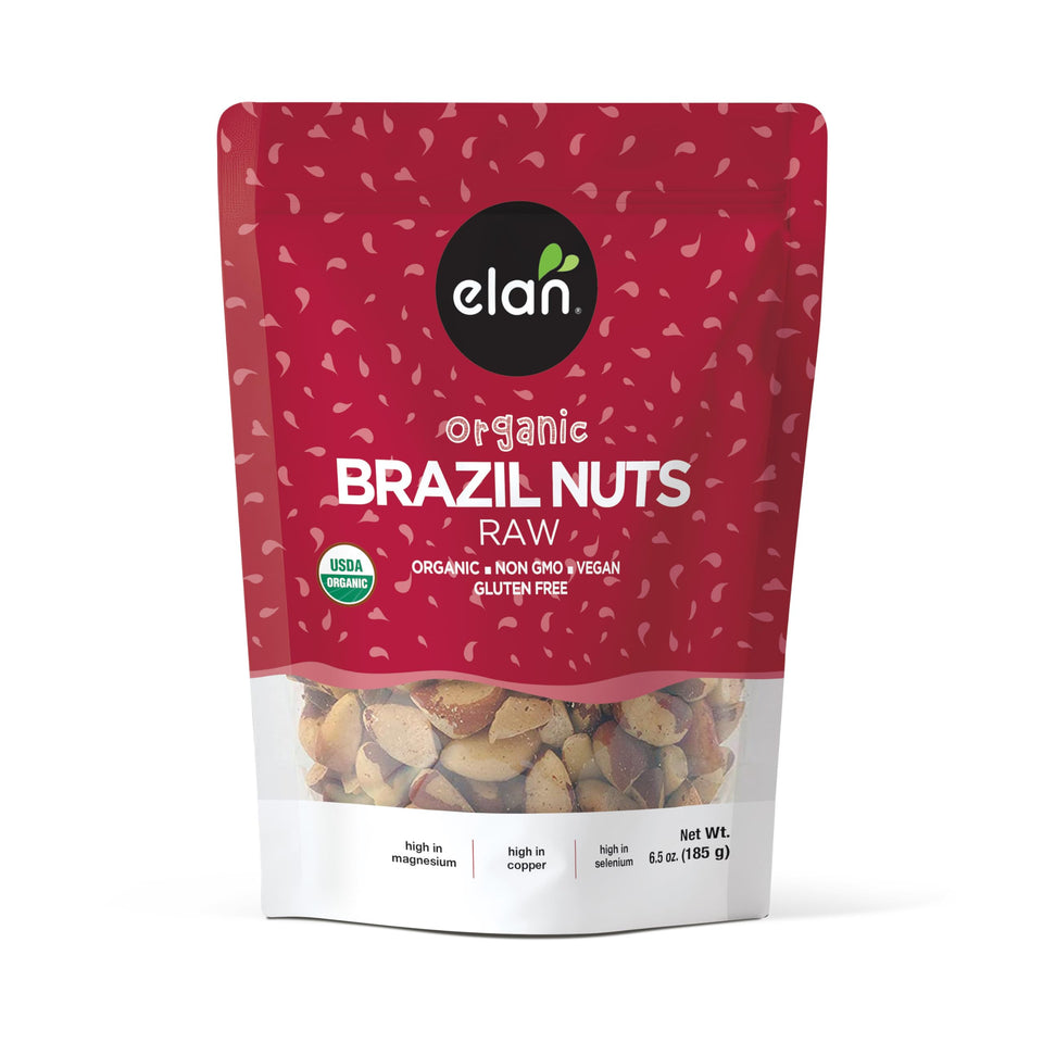 Elan Organic Brazil nuts in a resealable package, rich in selenium and fiber