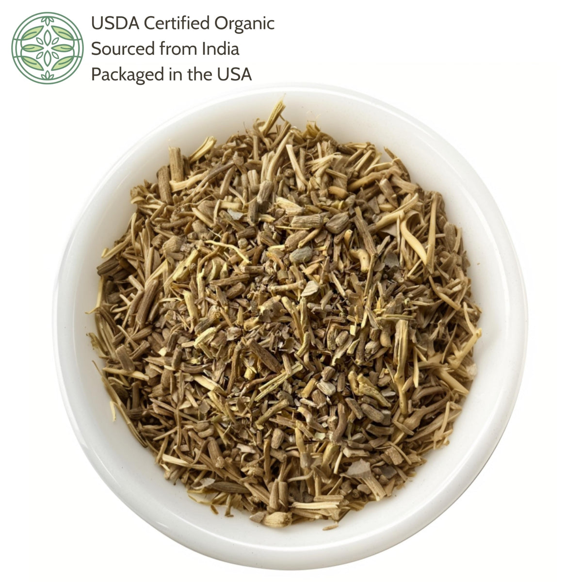 Elanen Naturals dried ashwagandha root cut and sifted for easy infusion.