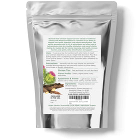 Elanen Naturals burdock root processed in a GMP California facility.