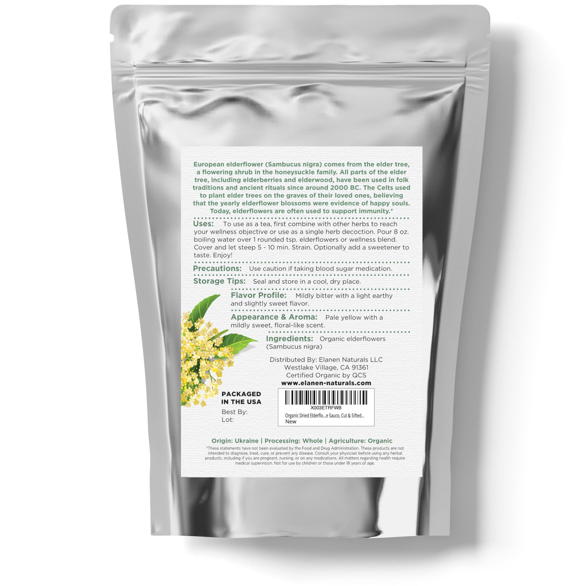 Elanen Naturals European sourced elderflowers signaling premium quality