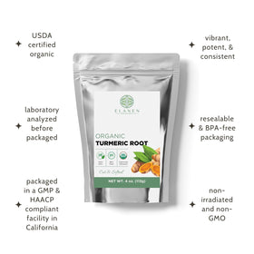 Elanen Naturals golden milk preparation using turmeric root and aroma