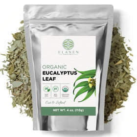 Elanen Naturals organic eucalyptus leaves packaging close-up for a fresh aroma