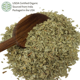Elanen Naturals organic senna leaves ready for loose-leaf tea preparation.